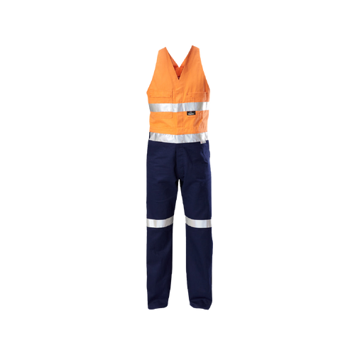 Hard Yakka Men's Foundations 2 Tone Cotton Drill Action Back Overall with Tape - Orange/Navy - Overalls