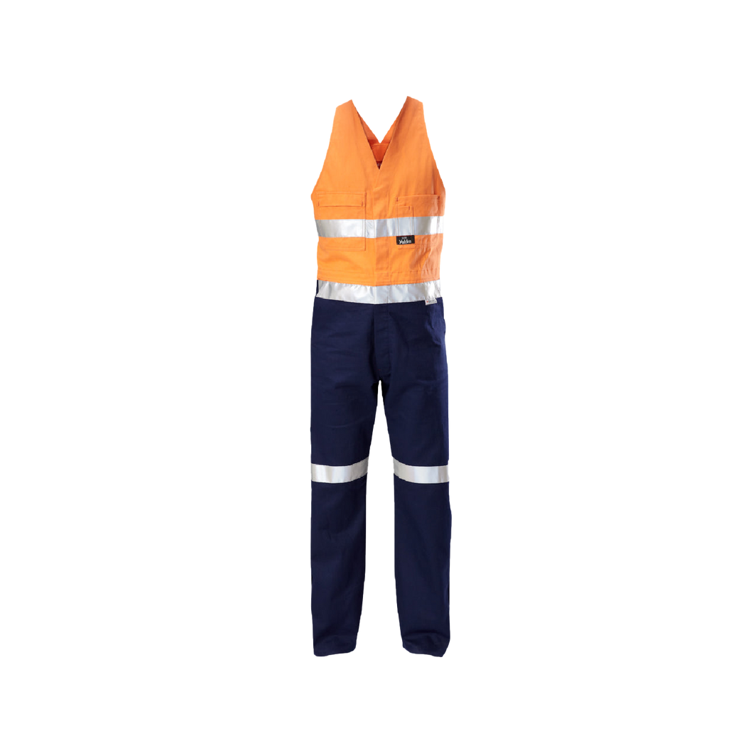 Hard Yakka Men's Foundations 2 Tone Cotton Drill Action Back Overall with Tape - Orange/Navy - Overalls