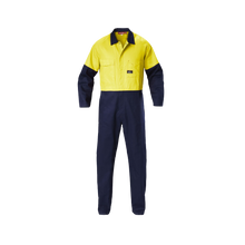 Load image into Gallery viewer, Hard Yakka Men&#39;s Foundations Hi Vis 2 Tone Cotton Drill Coverall - Yellow/Navy - Overalls
