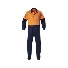 Load image into Gallery viewer, Hard Yakka Men&#39;s Foundations Hi Vis 2 Tone Cotton Drill Coverall - Orange/Navy - Overalls
