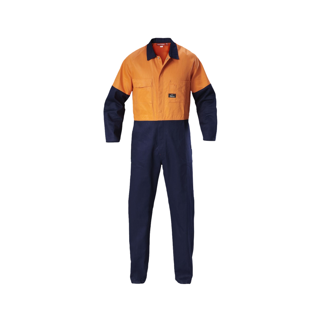 Hard Yakka Men's Foundations Hi Vis 2 Tone Cotton Drill Coverall - Orange/Navy - Overalls