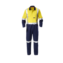 Load image into Gallery viewer, Hard Yakka Men&#39;s Foundations Hi Vis 2 Tone Cotton Drill Coverall with Tape - Yellow/Navy - Overalls
