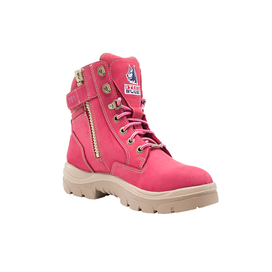 Steel Blue Women's Southern Cross Zip Ladies Steel Toe Nitrile Outsole Safety Boots - Pink - Safety Footwear