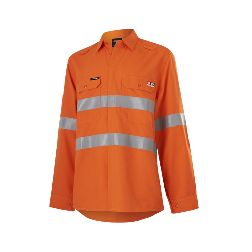 KingGee Women's Shieldtec Lenzing Flame Resistant Hi-Vis Long Sleeve Shirt Taped - Orange - Shirts