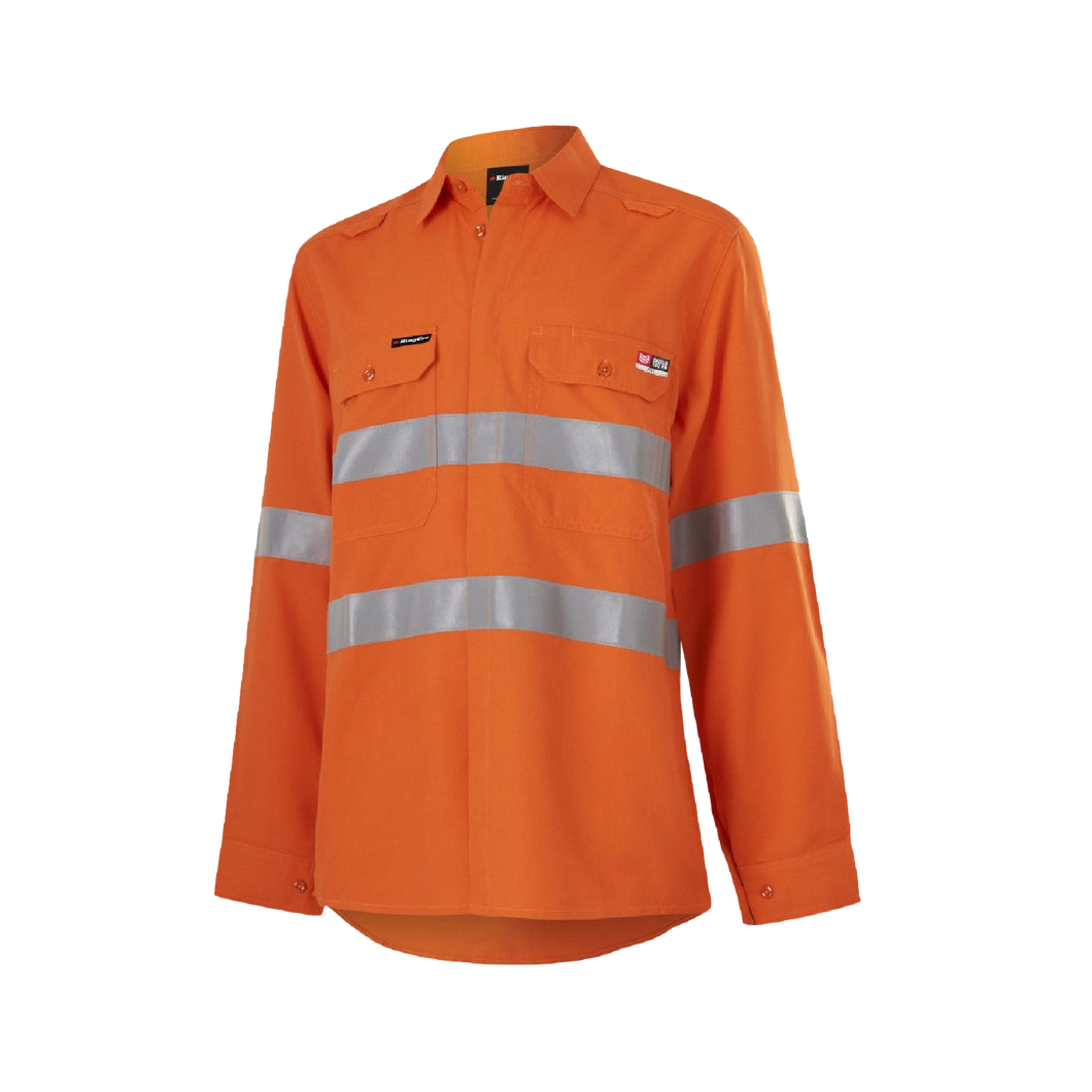 KingGee Women's Shieldtec Lenzing Flame Resistant Hi-Vis Long Sleeve Shirt Taped - Orange - Shirts