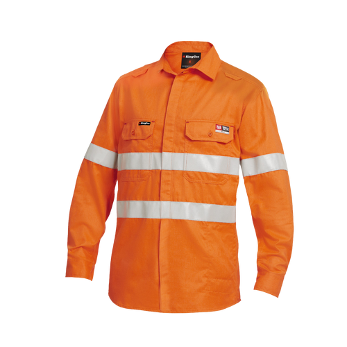 KingGee Men's Shieldtec Lenzing Flame Resistant Hi-Vis Ls Shirt Taped - Orange - Shirts