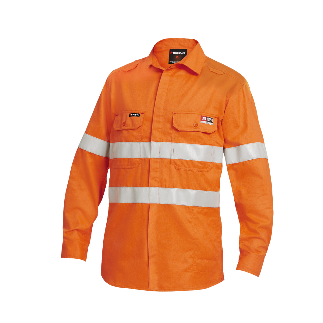 KingGee Men's Shieldtec Lenzing Flame Resistant Hi-Vis Ls Shirt Taped - Orange - Shirts