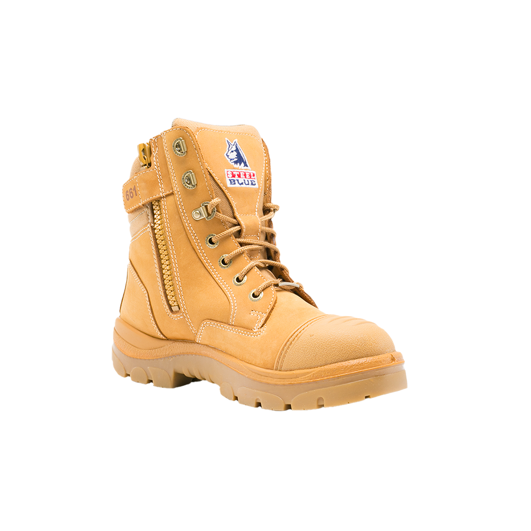 Steel Blue Men's Southern Cross Zip Steel Toe Work Boots with Scuff Cap - Wheat - Safety Footwear