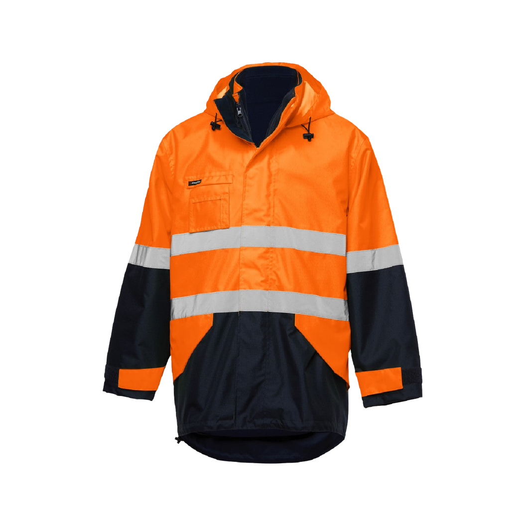 KingGee Men's 4 in 1 Waterproof Wet Weather Jacket - Orange/Navy - Jackets