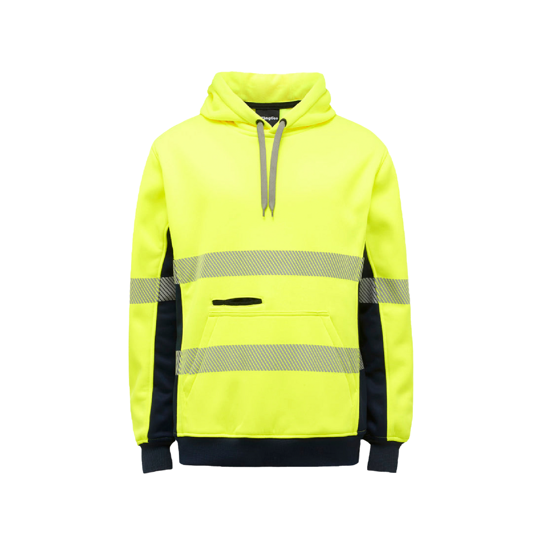 KingGee Men's Hi Vis Reflective Pull Over Hoodie - Yellow/Navy - Hoodies/Jumpers