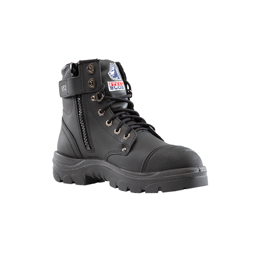 Steel Blue Men's Argyle Zip: Scuff Cap Steel Toe Work Boots - Black - Safety Footwear