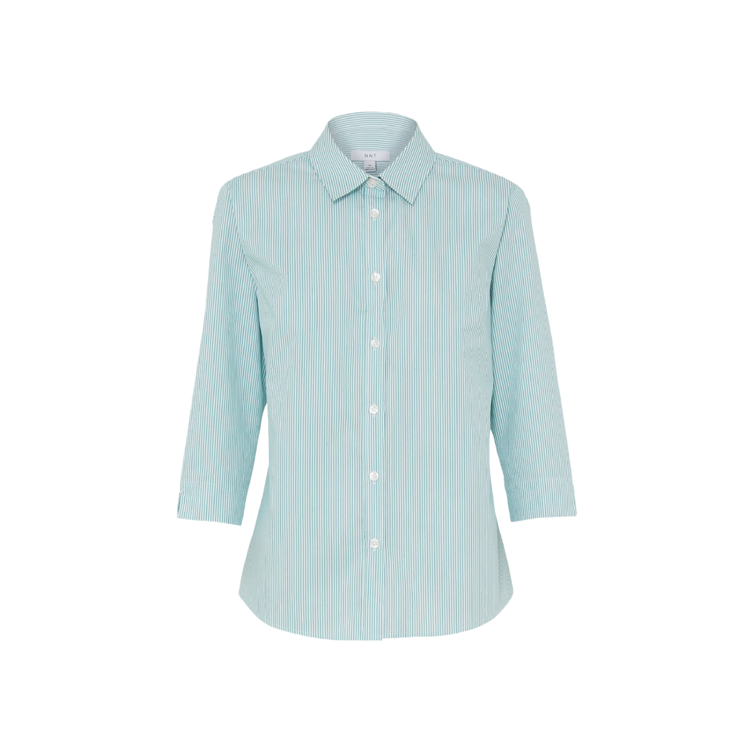 NNT Women's Avignon Fine Block Stripe Stretch 3/4 Sleeve Shirt - Mint/White - Shirts