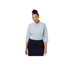Load image into Gallery viewer, NNT Women's Avignon Fine Block Stripe Stretch 3/4 Sleeve Shirt - Light Blue/White - Shirts
