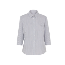 Load image into Gallery viewer, NNT Women's Avignon Fine Block Stripe Stretch 3/4 Sleeve Shirt - Grey/White - Shirts

