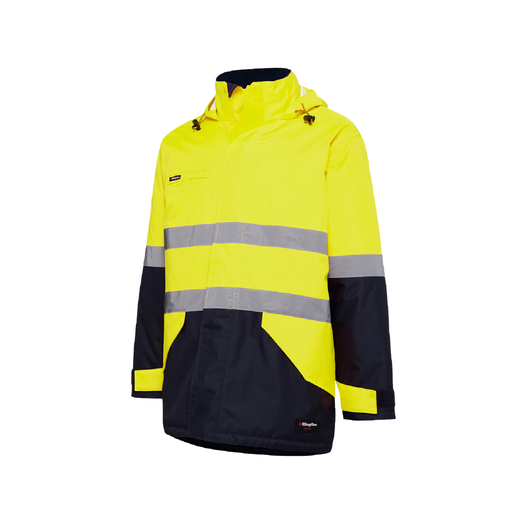 KingGee Men's Reflective Insulated Wet Weather Jacket - Yellow/Navy - Jackets