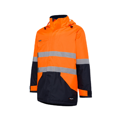 KingGee Men's Reflective Insulated Wet Weather Jacket - Orange/Navy - Jackets