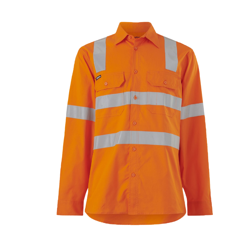 KingGee Men's Workcool Vented X Back Shirt L/S - Orange - Shirts