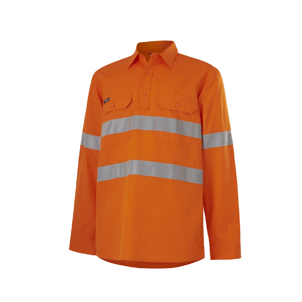 KingGee Men's Workcool Vented Closed Front Shirt Taped L/S - Orange - Shirts