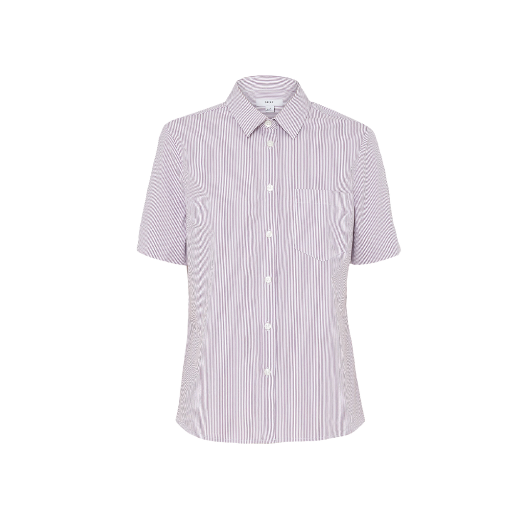 NNT Women's Avignon Fine Block Stripe Stretch Short Sleeve Shirt - Violet/White - Shirts