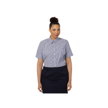 Load image into Gallery viewer, NNT Women&#39;s Avignon Fine Block Stripe Stretch Short Sleeve Shirt - Navy/White - Shirts
