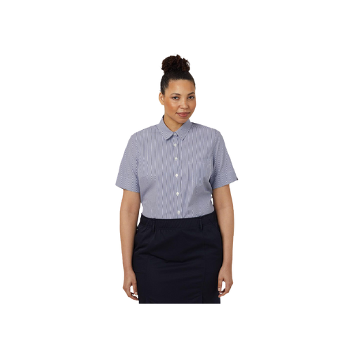 NNT Women's Avignon Fine Block Stripe Stretch Short Sleeve Shirt - Navy/White - Shirts