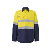 Load image into Gallery viewer, KingGee Men&#39;s Workcool Vented Closed Front Shirt Taped L/S - Yellow/Navy - Shirts
