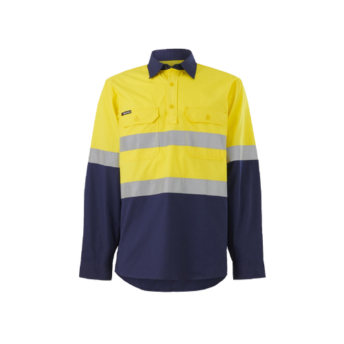 KingGee Men's Workcool Vented Closed Front Shirt Taped L/S - Yellow/Navy - Shirts