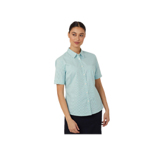 Load image into Gallery viewer, NNT Women's Avignon Fine Block Stripe Stretch Short Sleeve Shirt - Mint White - Shirts

