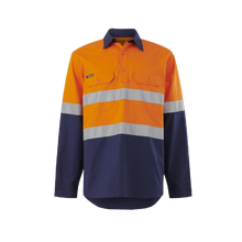 Load image into Gallery viewer, KingGee Men&#39;s Workcool Vented Closed Front Shirt Taped L/S - Orange/Navy - Shirts
