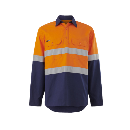 KingGee Men's Workcool Vented Closed Front Shirt Taped L/S - Orange/Navy - Shirts