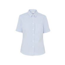Load image into Gallery viewer, NNT Women's Avignon Fine Block Stripe Stretch Short Sleeve Shirt - Light Blue/White - Shirts
