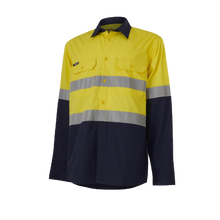 Load image into Gallery viewer, KingGee Men&#39;s Workcool Vented Spliced Shirt Taped L/S - Yellow/Navy - Shirts
