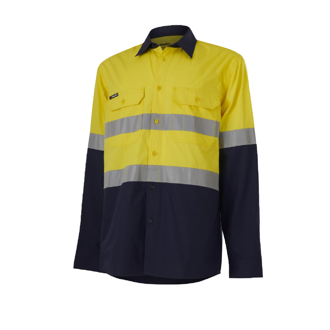 KingGee Men's Workcool Vented Spliced Shirt Taped L/S - Yellow/Navy - Shirts