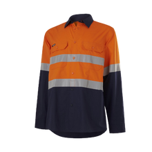 Load image into Gallery viewer, KingGee Men&#39;s Workcool Vented Spliced Shirt Taped L/S - Orange/Navy - Shirts
