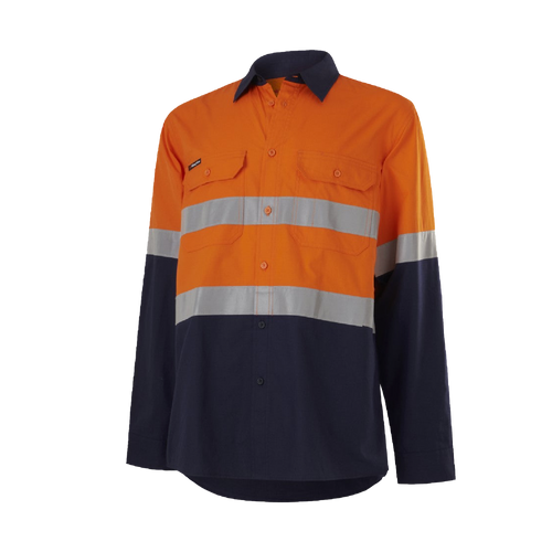 KingGee Men's Workcool Vented Spliced Shirt Taped L/S - Orange/Navy - Shirts