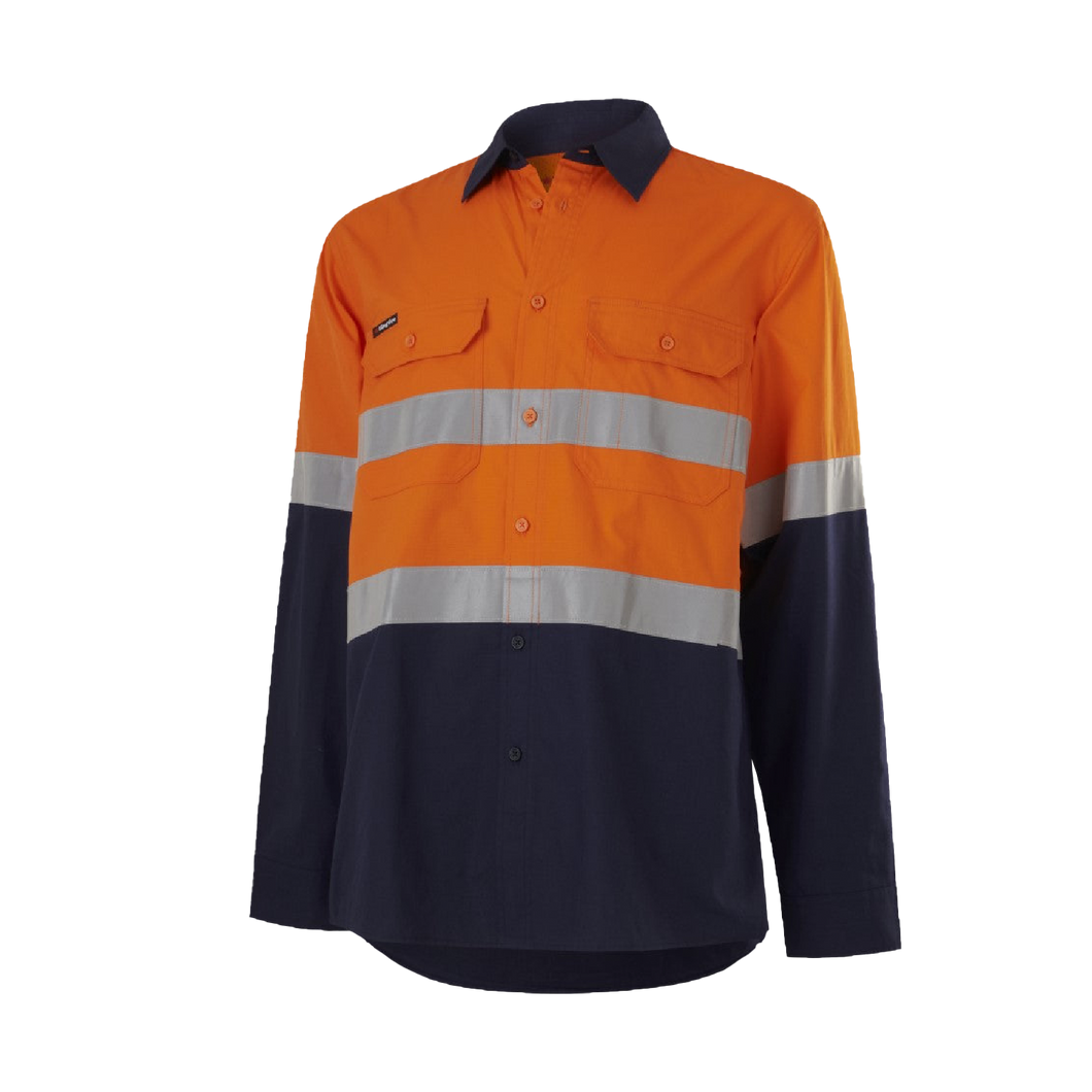 KingGee Men's Workcool Vented Spliced Shirt Taped L/S - Orange/Navy - Shirts