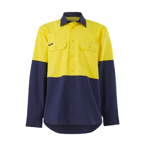 KingGee Men's Workcool Vented Spliced Shirt L/S - Yellow/Navy - Shirts