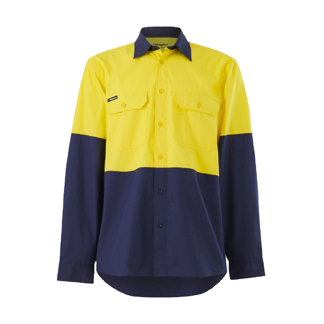 KingGee Men's Workcool Vented Spliced Shirt L/S - Yellow/Navy - Shirts