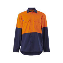 Load image into Gallery viewer, KingGee Men&#39;s Workcool Vented Spliced Shirt L/S - Orange/Navy - Shirts
