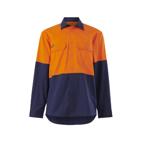 KingGee Men's Workcool Vented Spliced Shirt L/S - Orange/Navy - Shirts