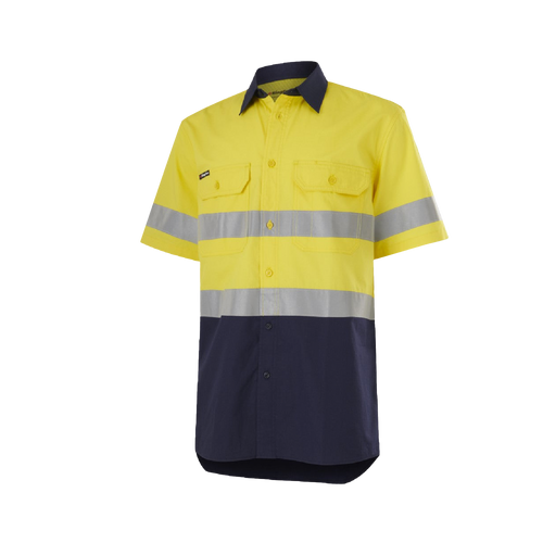 KingGee Men's Workcool Vented Spliced Shirt Taped S/S - Yellow/Navy - Shirts