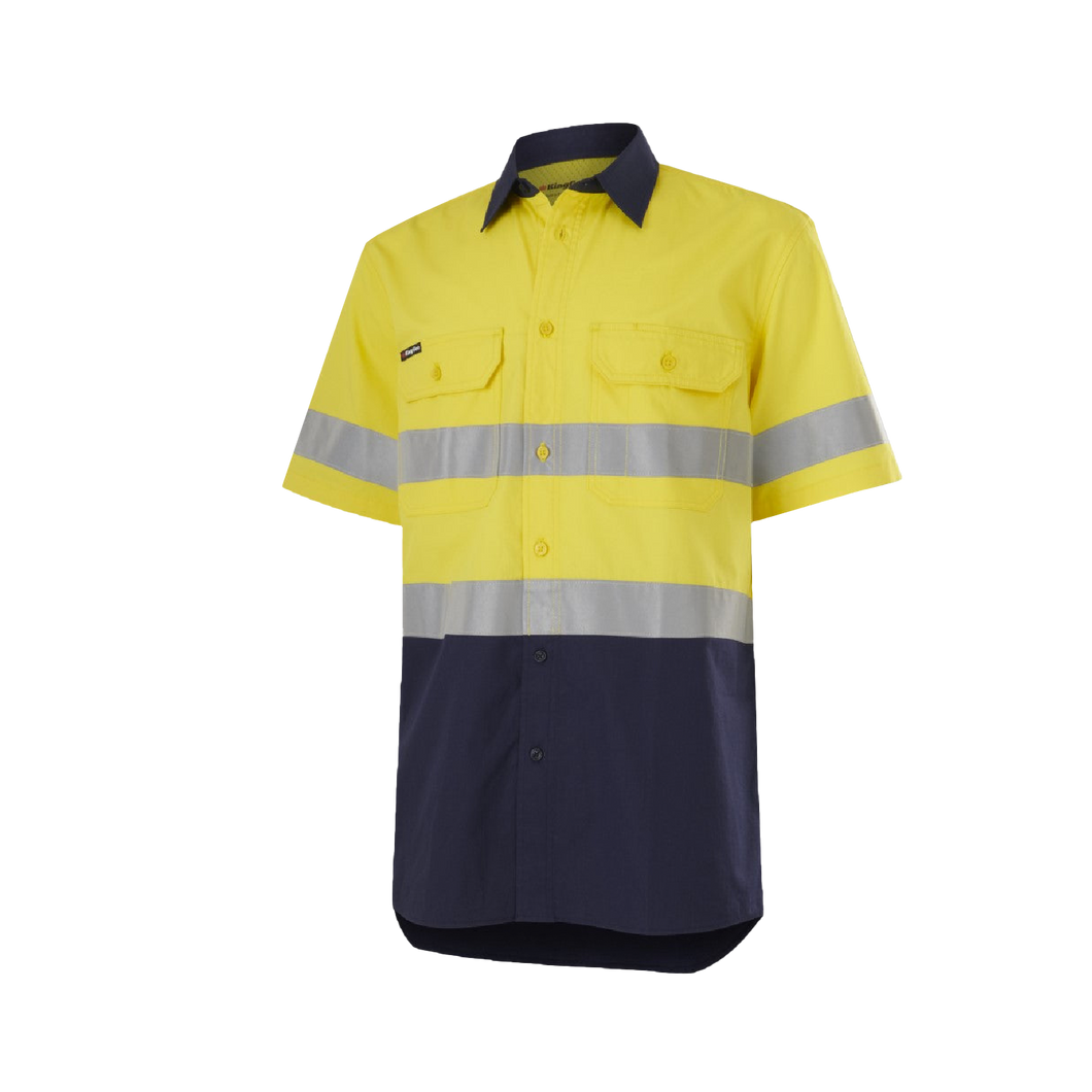 KingGee Men's Workcool Vented Spliced Shirt Taped S/S - Yellow/Navy - Shirts