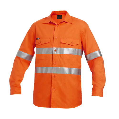 KingGee Men's Workcool 2 Hi Vis Reflective Long Sleeve Shirt - Orange - Shirts