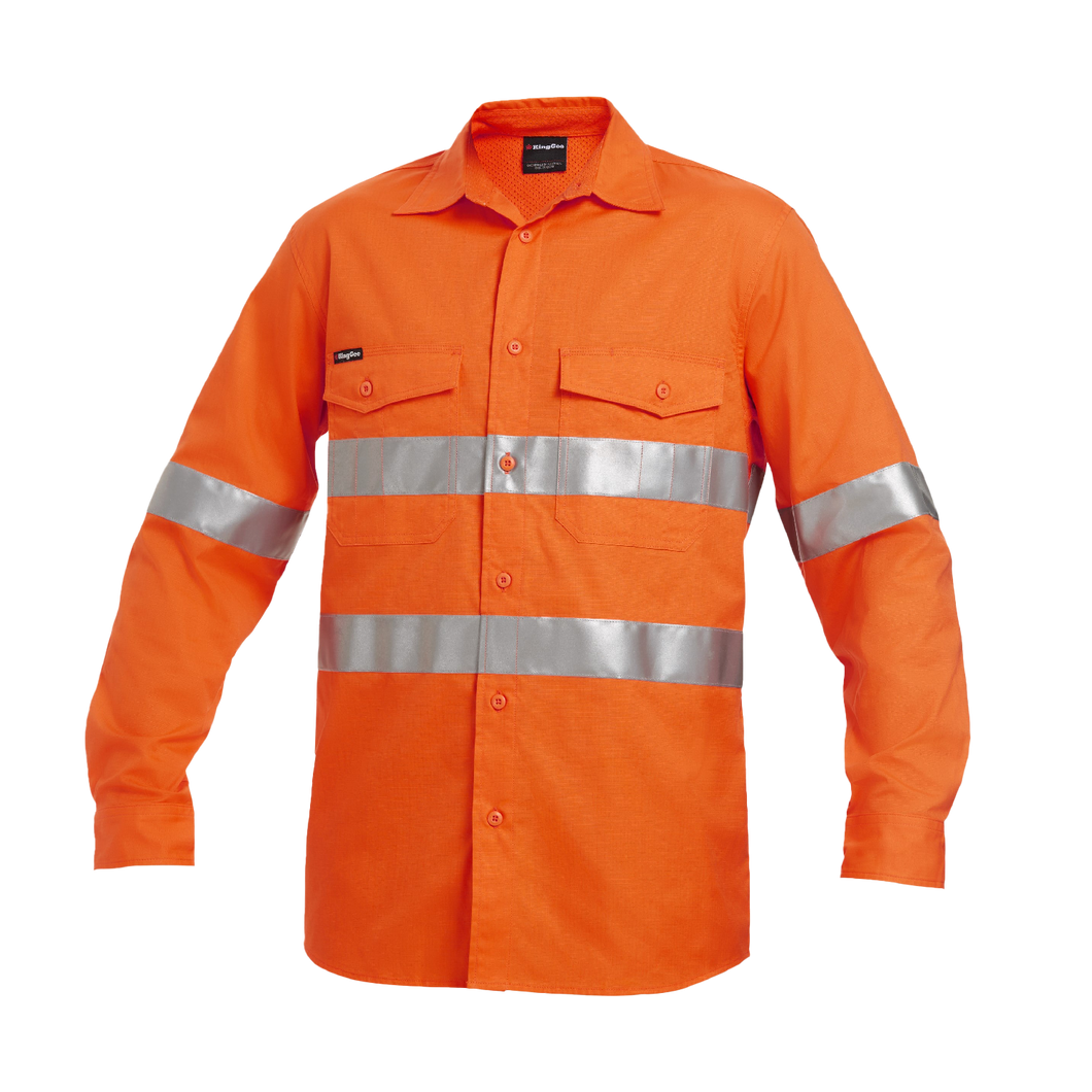 KingGee Men's Workcool 2 Hi Vis Reflective Long Sleeve Shirt - Orange - Shirts