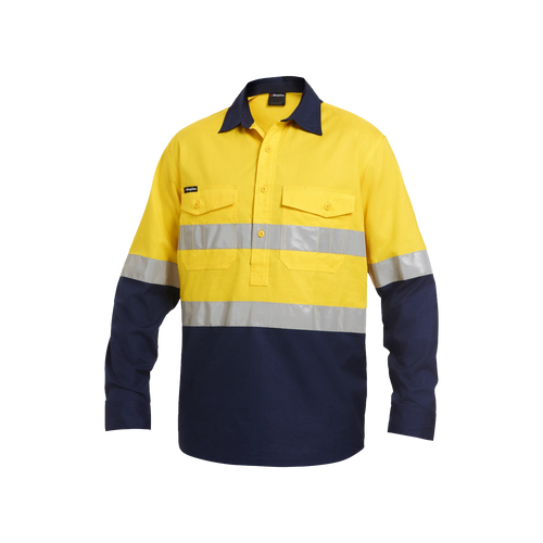 KingGee Men's Workcool 2 Reflective Spliced Closed Front Long Sleeve Shirt - Yellow/Navy - Shirts