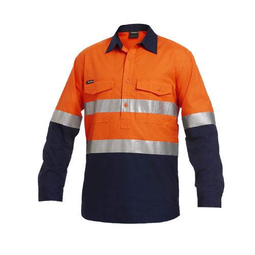 KingGee Men's Workcool 2 Reflective Spliced Closed Front Long Sleeve Shirt - Orange/Navy - Shirts