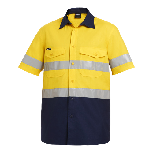 KingGee Men's Workcool2 Reflective Spliced Shirt S/S - Yellow/Navy - Shirts