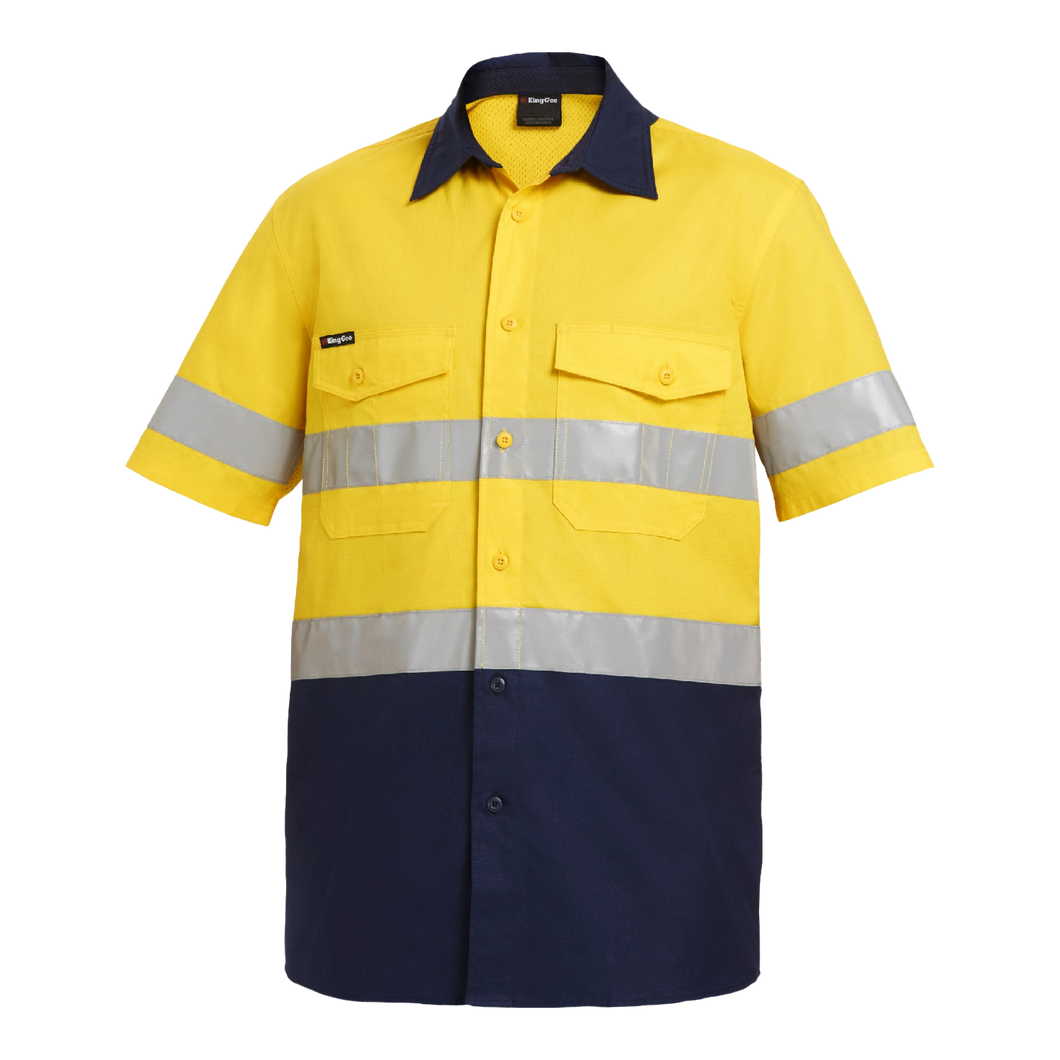 KingGee Men's Workcool2 Reflective Spliced Shirt S/S - Yellow/Navy - Shirts