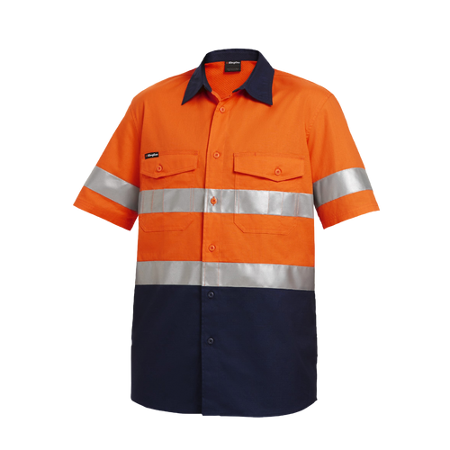 KingGee Men's Workcool2 Reflective Spliced Shirt S/S - Orange/Navy - Shirts