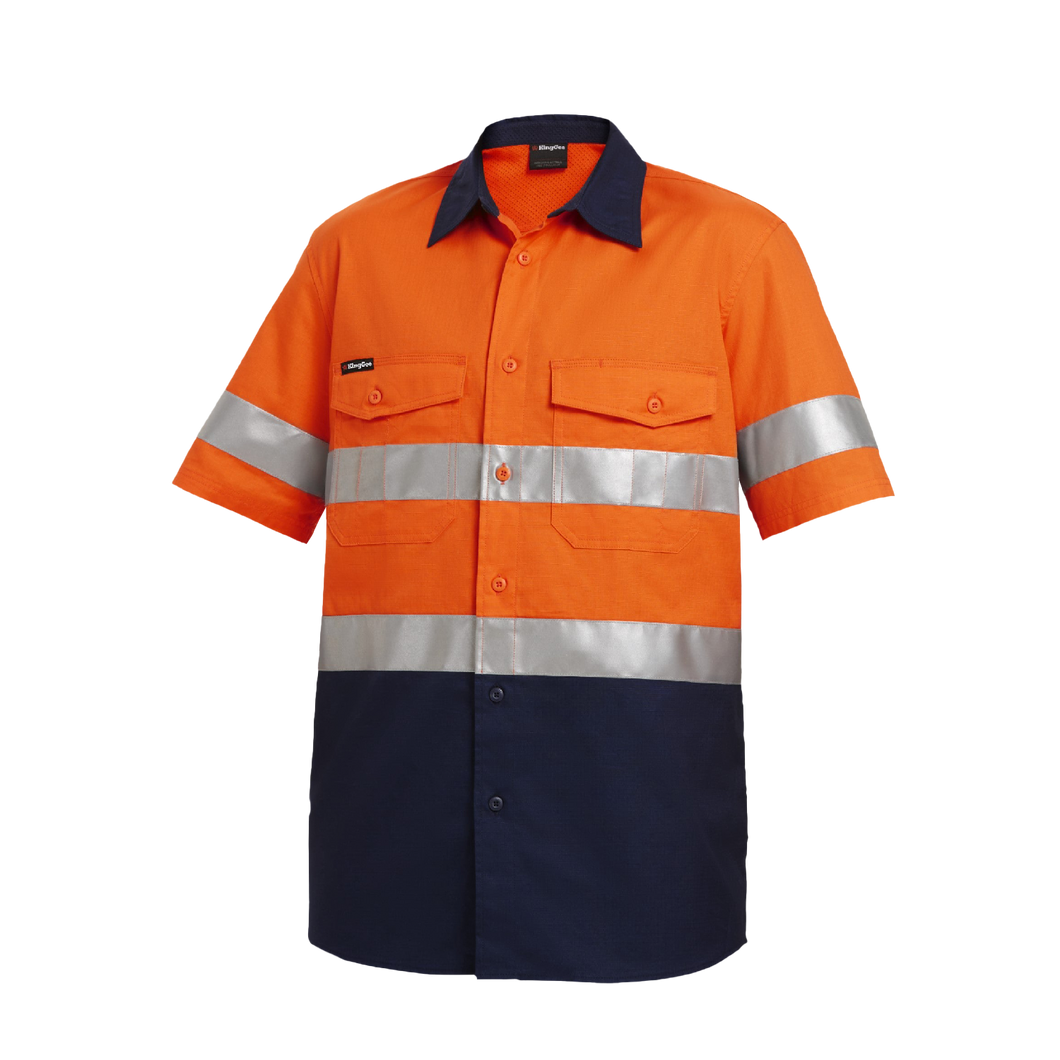 KingGee Men's Workcool2 Reflective Spliced Shirt S/S - Orange/Navy - Shirts